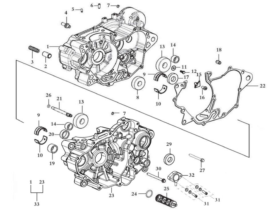 vue éclatée crankcase - cfmoto cf125 nk e5+ 2025