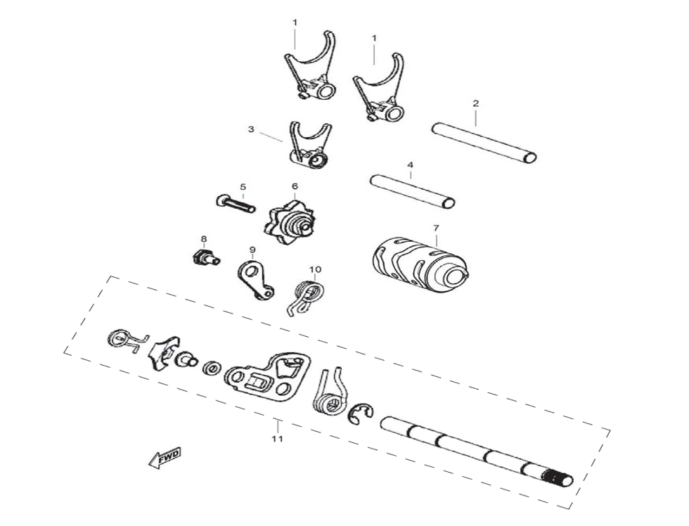 vue éclatée gear shifting - cfmoto cf125 nk e5+ 2025