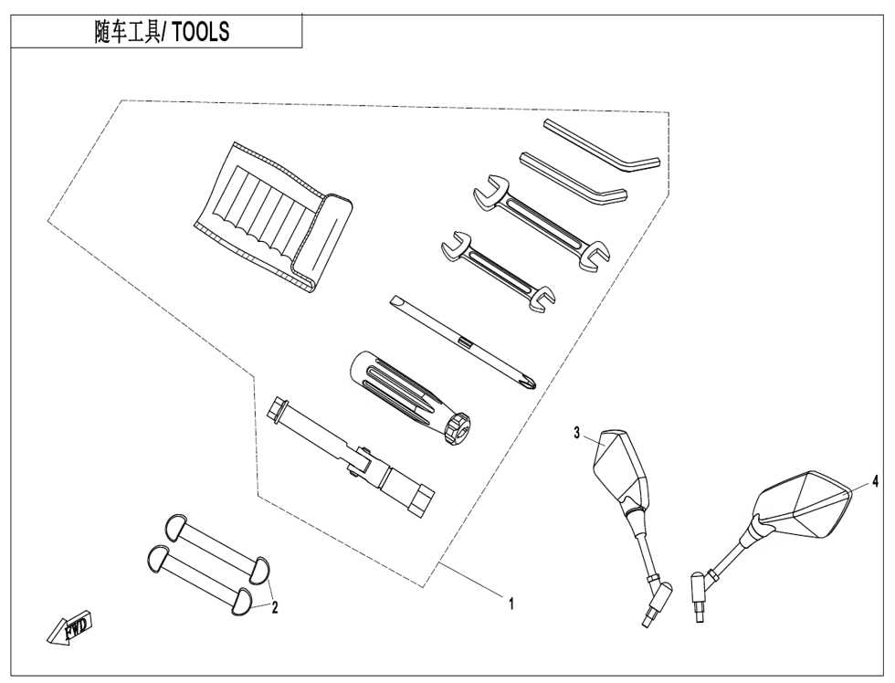vue éclatée tools - cfmoto cf125 nk e5+ 2025
