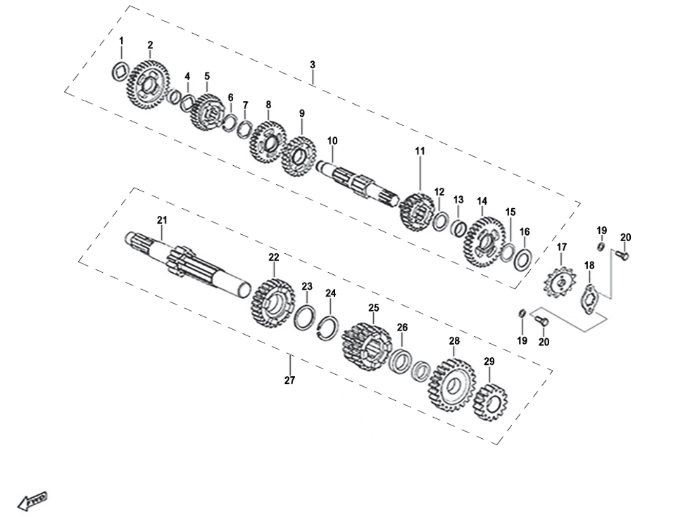 vue éclatée transmission - cfmoto cf125 nk e5+ 2025
