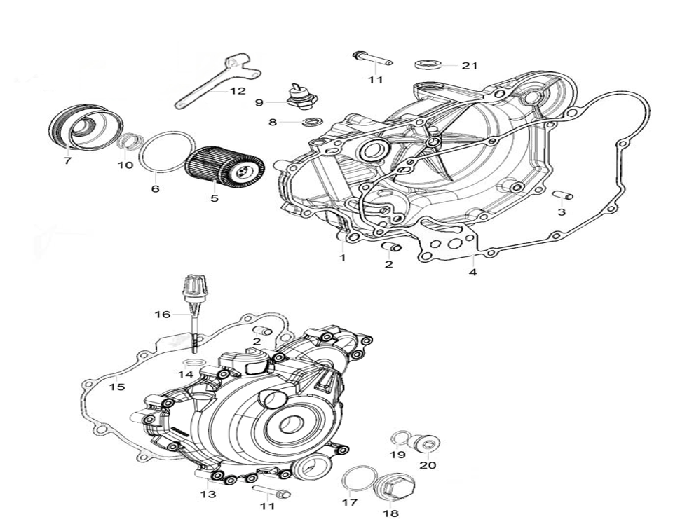 vue éclatée crankcase cover - cfmoto cf125 nk e5+ 2025