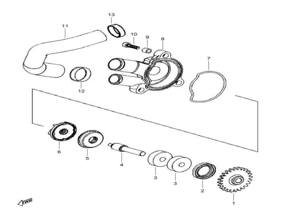 vue éclatée water pump - cfmoto cf125 nk e5+ 2025