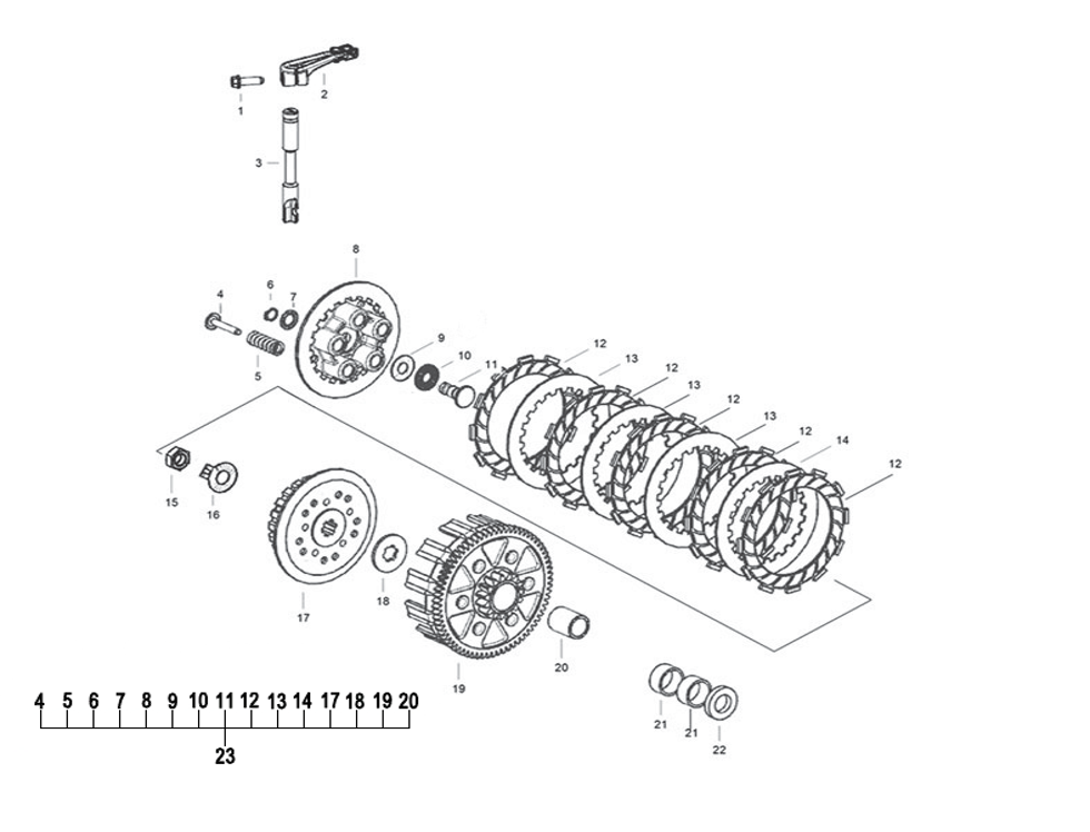 vue éclatée clutch - cfmoto cf125 nk e5+ 2025