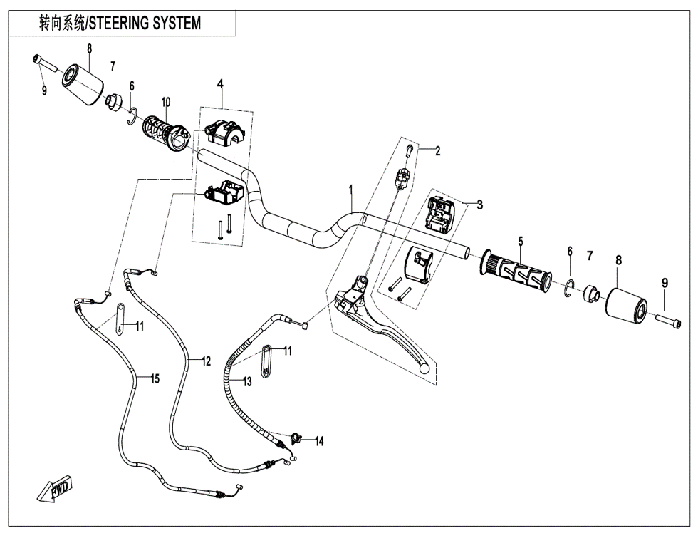 vue éclatée steering system - cfmoto cf650 nk a2 euro v facelift 2021