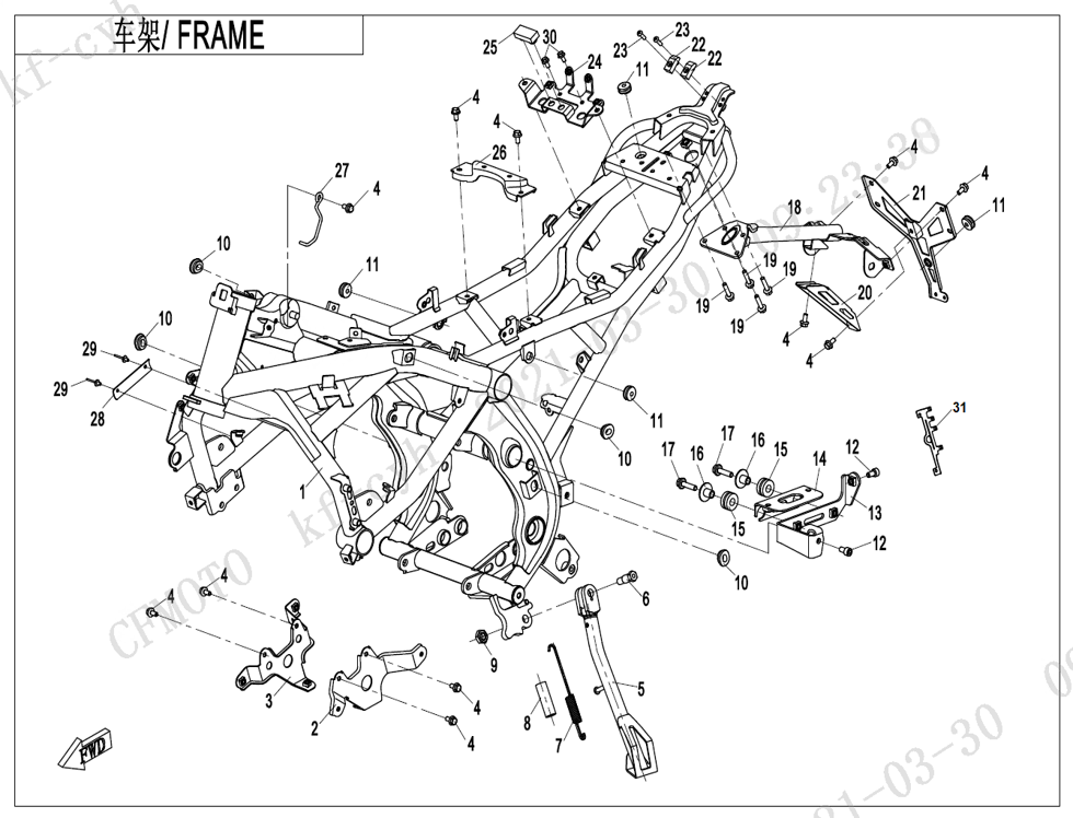 vue éclatée frame - cfmoto cf650 nk a2 euro v facelift 2021