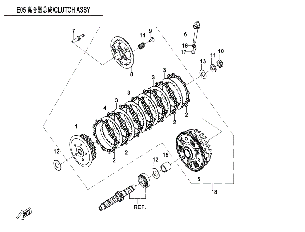vue éclatée clutch - cfmoto cf650 nk a2 euro v facelift 2021