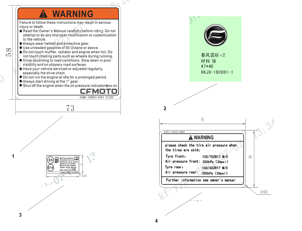 vue éclatée warning decal - cfmoto cf650 nk a2 euro v facelift 2021