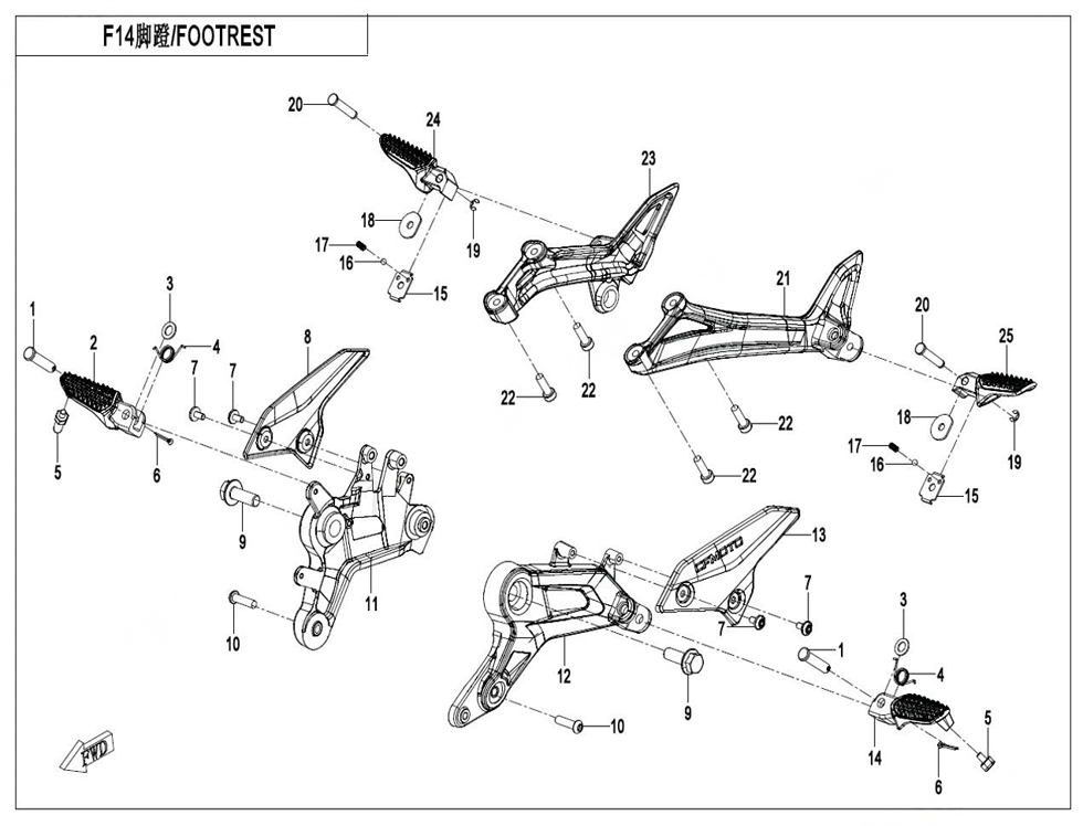 vue éclatée footrest - cfmoto cf 450 sr tc euro 5+ 2025