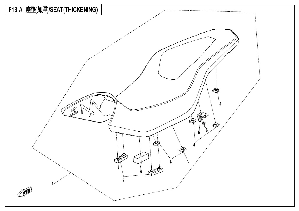 vue éclatée seat thickening - cfmoto 650 mt abs with side box 2020