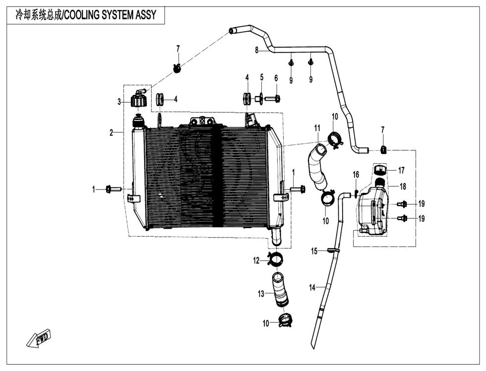 vue éclatée cooling system - cfmoto cf675 nk a3 2025