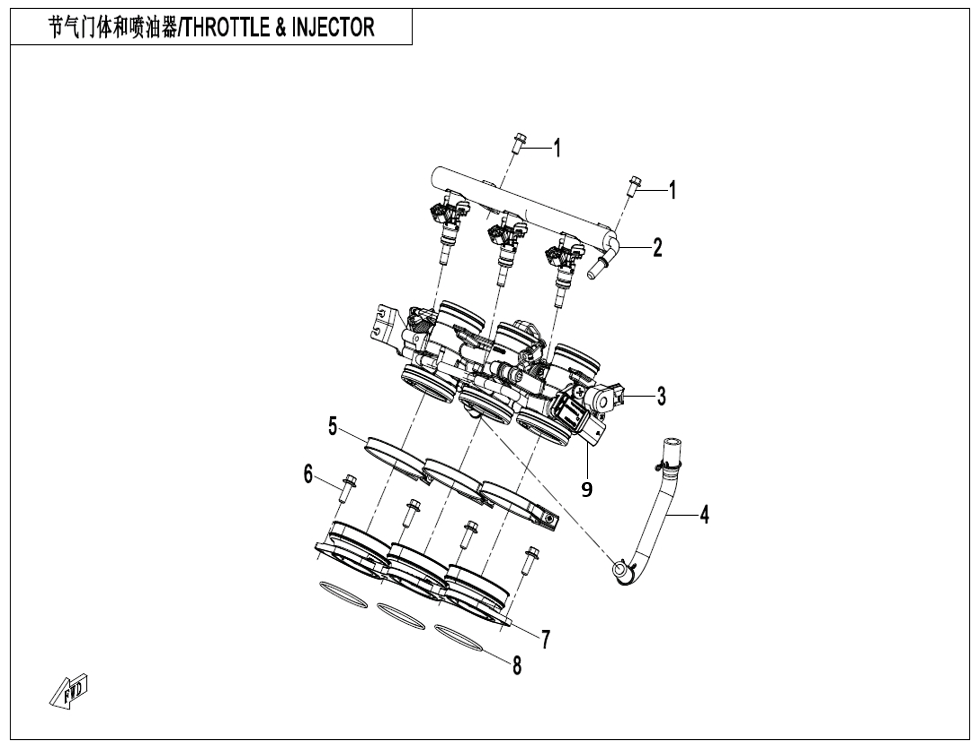 vue éclatée throttle & injector - cfmoto cf675 nk a3 2025