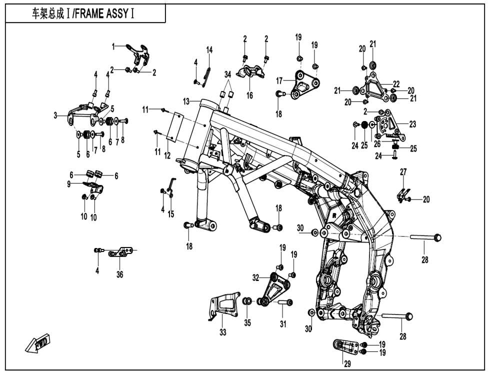 vue éclatée frame 1 - cfmoto cf675 nk a3 2025