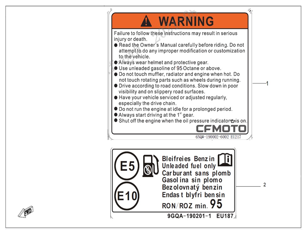 vue éclatée warning decal kits - cfmoto cf700cl-x adventure euro 5 2022