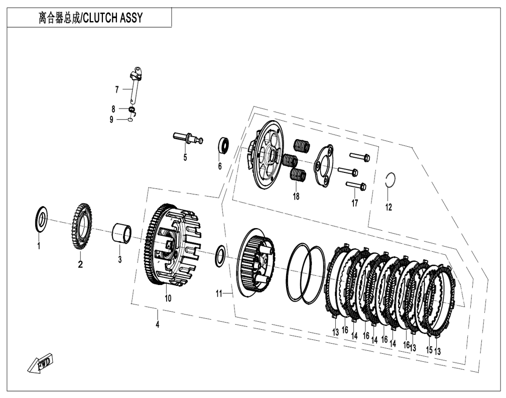 vue éclatée clutch chongqin changxin - cfmoto cf450sr 2026