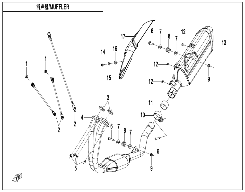 vue éclatée muffler - cfmoto cf450sr 2026
