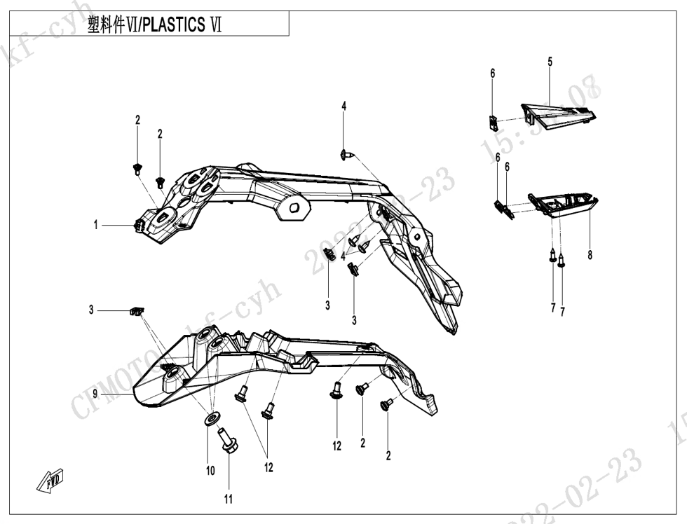 vue éclatée plastics 6 - cfmoto cf450 sr 2024