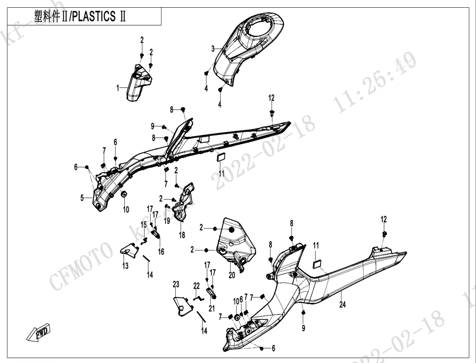 vue éclatée plastics 2 - cfmoto cf450 sr 2024