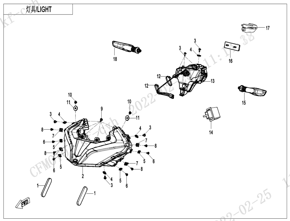 vue éclatée lights - cfmoto cf450 sr 2024