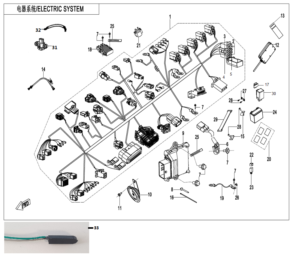 vue éclatée electric system - cfmoto cf450 sr 2024