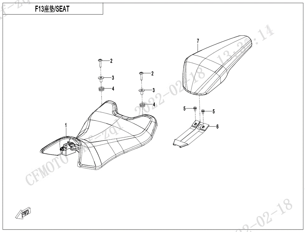 vue éclatée seat standard - cfmoto cf450 sr 2024