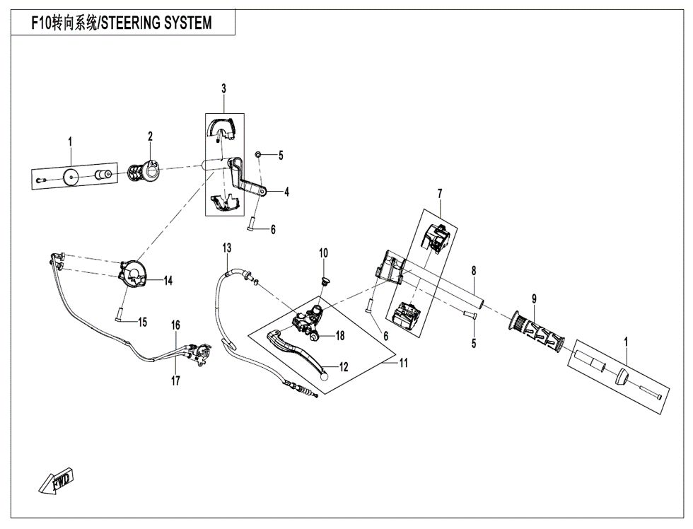 vue éclatée steering system - cfmoto cf450 sr 2024