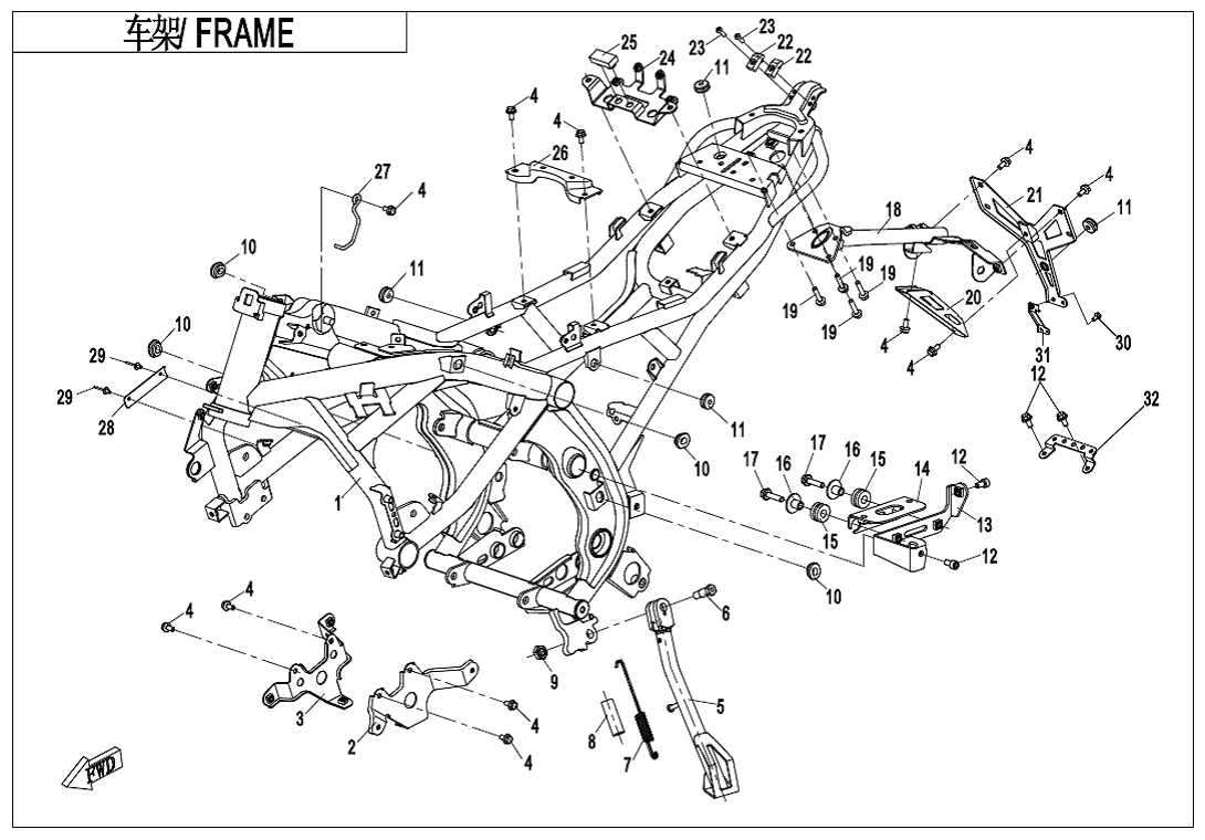 vue éclatée frame - cfmoto 400 nk abs 2018