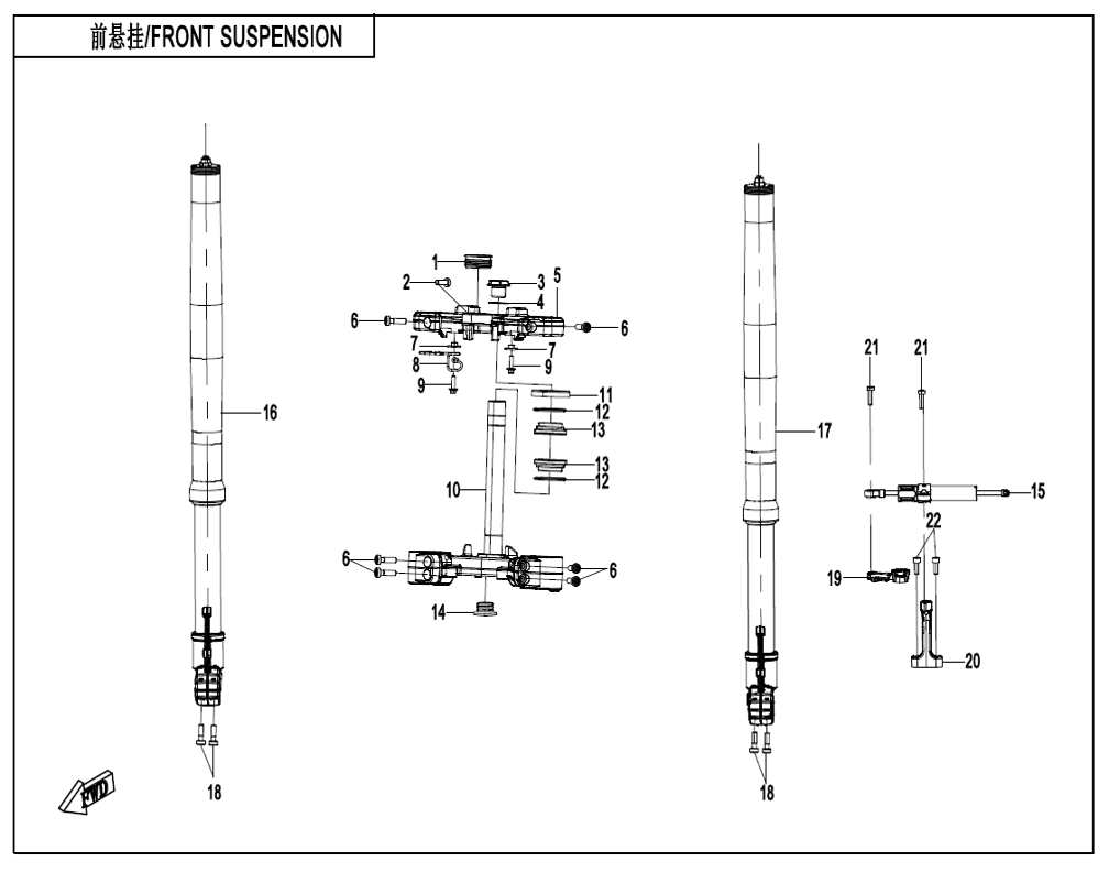 vue éclatée front suspension - cfmoto cf1000 mt-x 2026