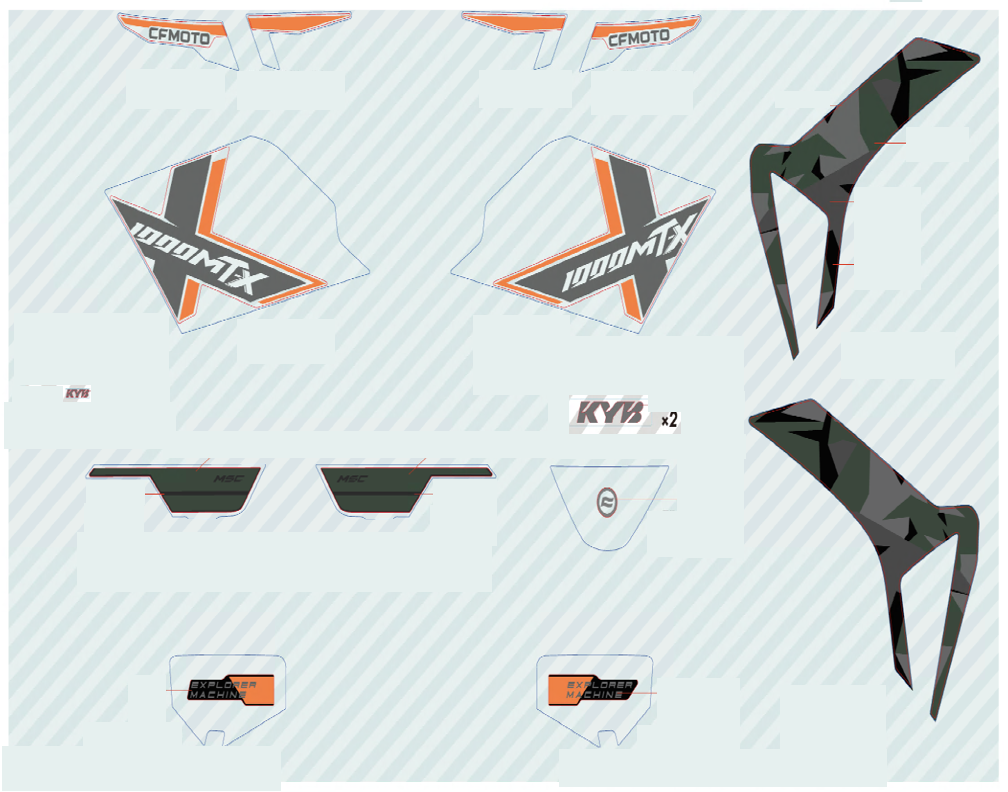 vue éclatée decal- tactical green - cfmoto cf1000 mt-x 2026