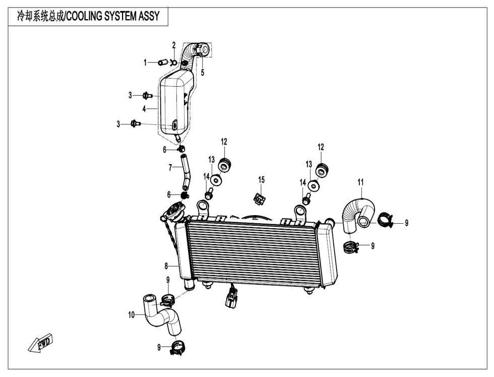 vue éclatée cooling system - cfmoto cf700mt e5+ 2025
