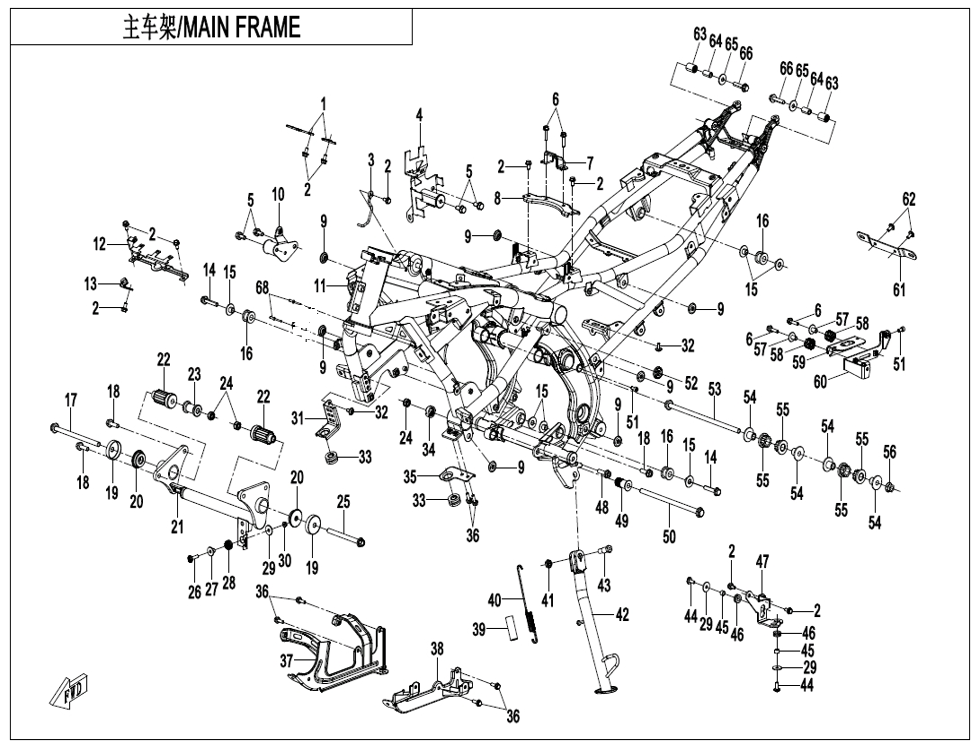 vue éclatée frame assy - cfmoto cf700mt e5+ 2025