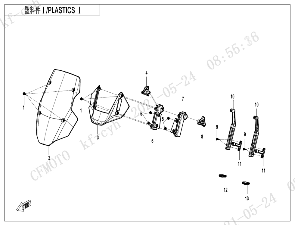 vue éclatée plastics1 - cfmoto cf 800mt sport plus euro 5+ 2025
