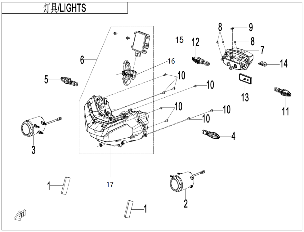 vue éclatée lights sport - cfmoto cf 800mt sport plus euro 5+ 2025