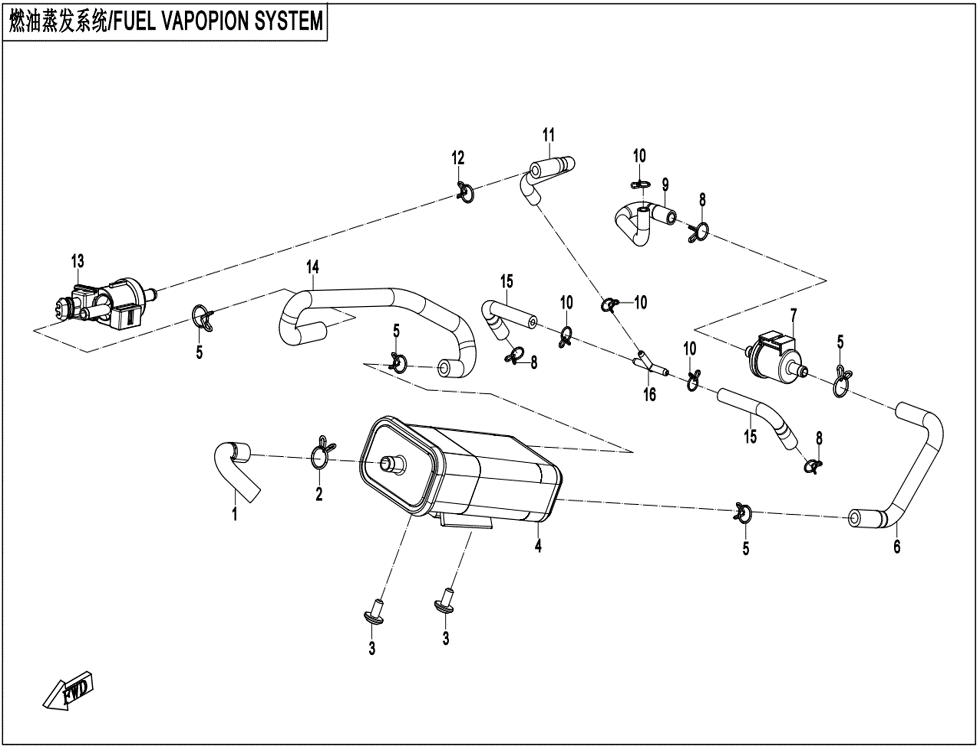 vue éclatée fuel vaporization system - cfmoto cf 800mt desert 2023