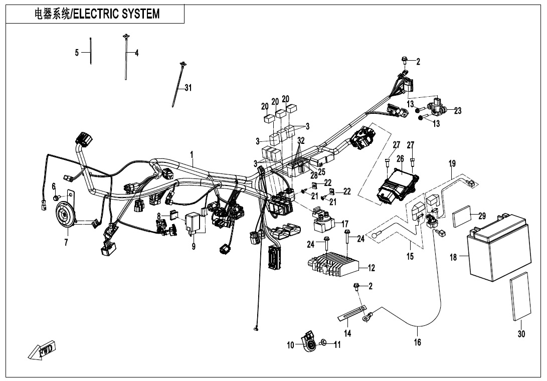 vue éclatée electric system - cfmoto cf650 gt non bridable sans valises 2020