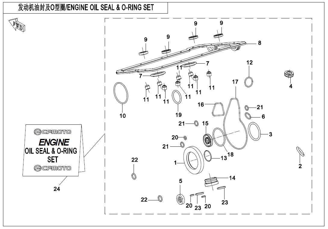 vue éclatée engine oil seal&o-ring set - cfmoto cf650 gt non bridable sans valises 2020