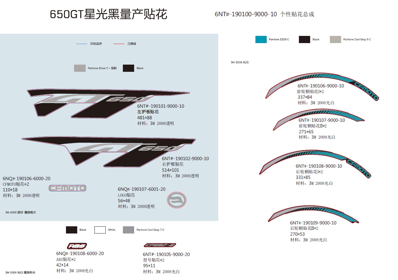 vue éclatée decal kits nebula black - cfmoto cf650 gt non bridable sans valises 2020