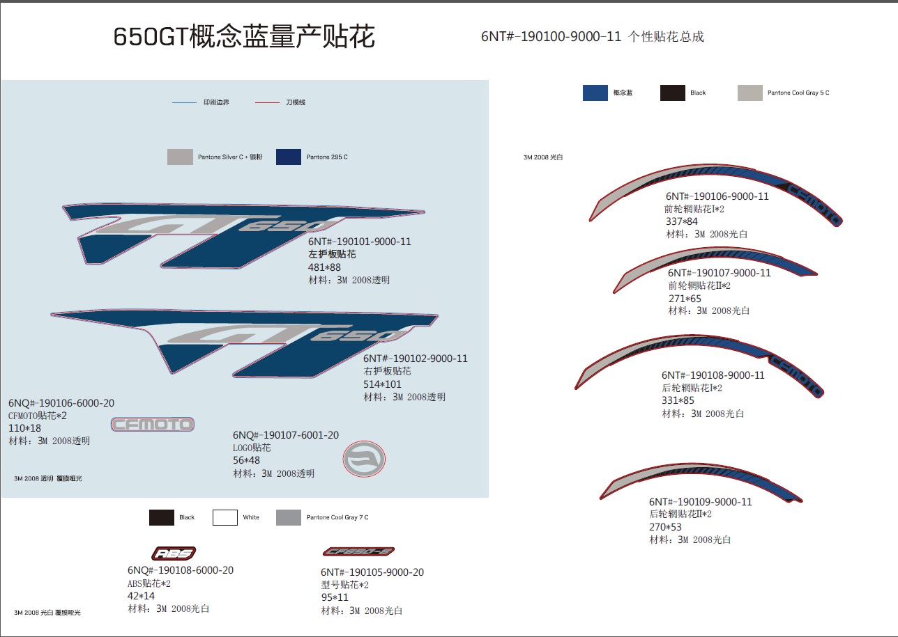 vue éclatée decal kits matte concupt blue - cfmoto cf650 gt non bridable sans valises 2020