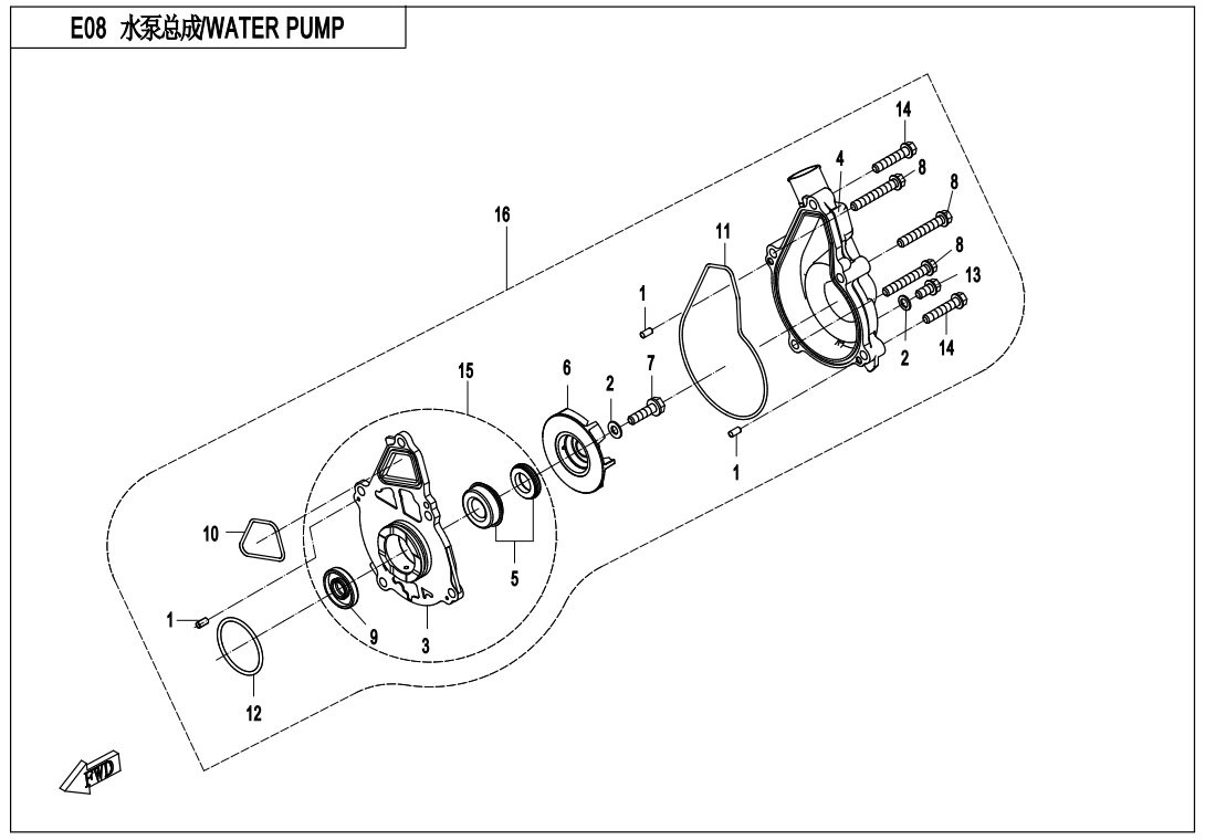 vue éclatée water pump - cfmoto cf650 gt non bridable sans valises 2020