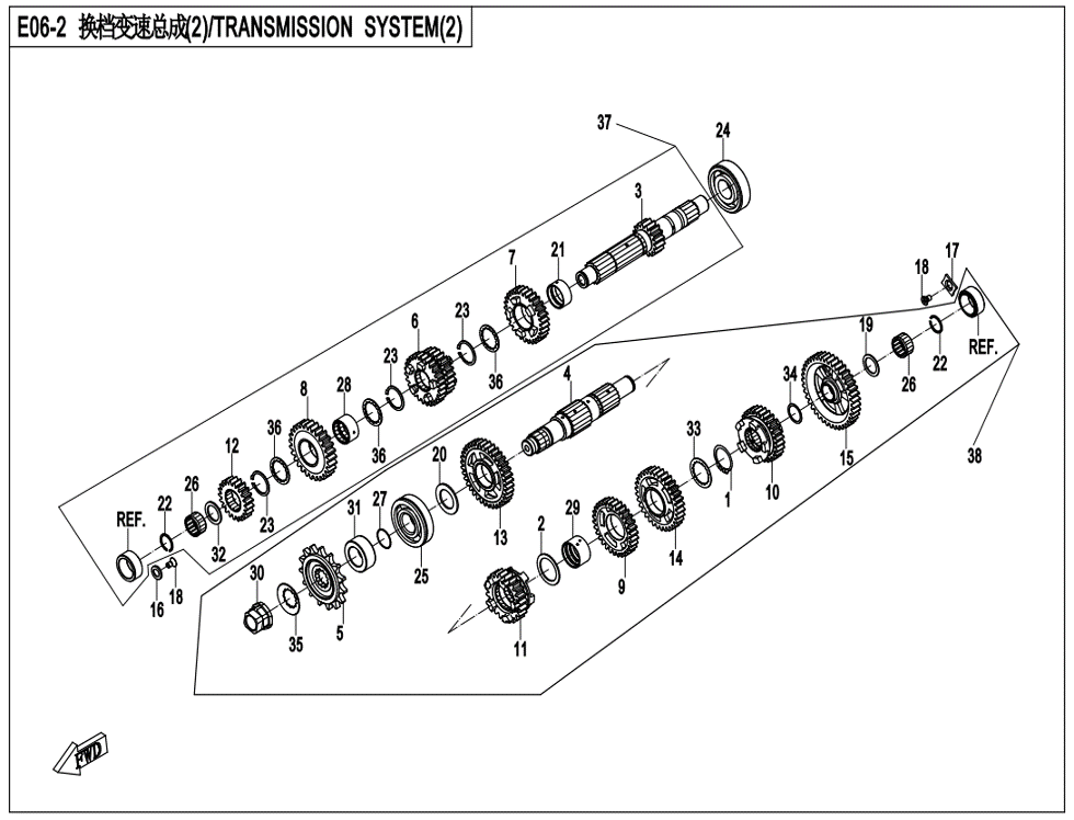 vue éclatée transmission system 2 - cfmoto cf650 nk a2 euro v facelift 2023