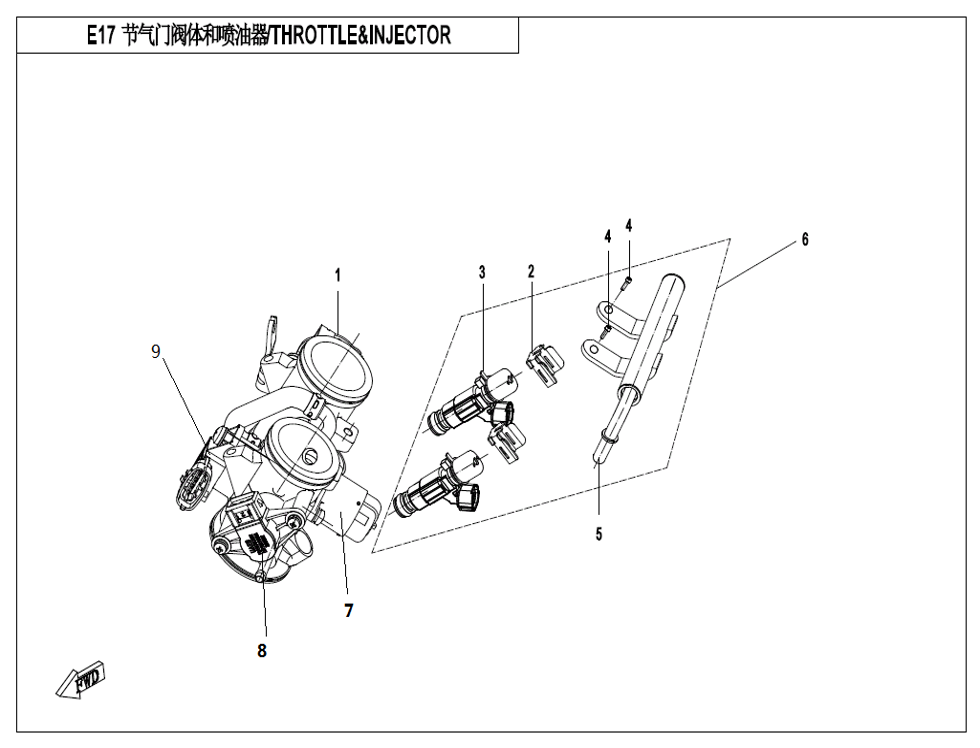 vue éclatée throttle&injector - cfmoto cf650 nk a2 euro v facelift 2023
