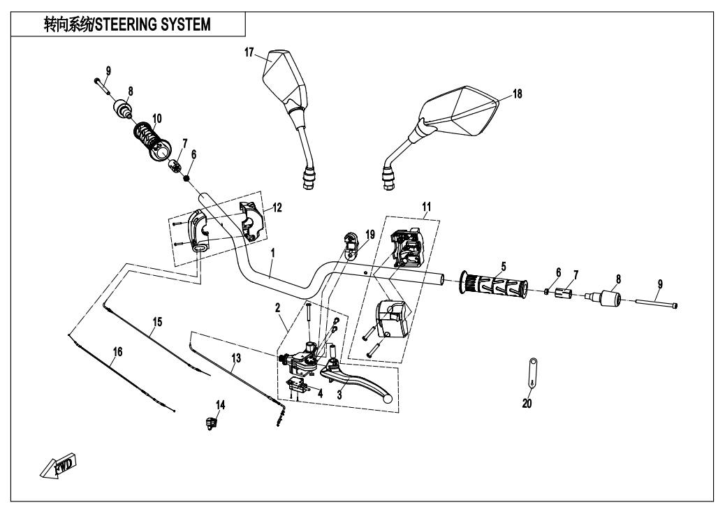 vue éclatée steering system - cfmoto 650 nk abs 2019
