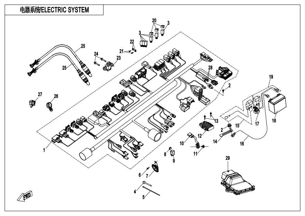 vue éclatée electric system - cfmoto 650 nk abs 2019