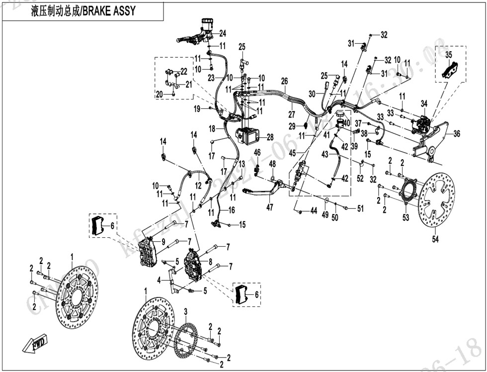 vue éclatée systeme de freinage - cfmoto cf700cl-x sport euro 5 2022