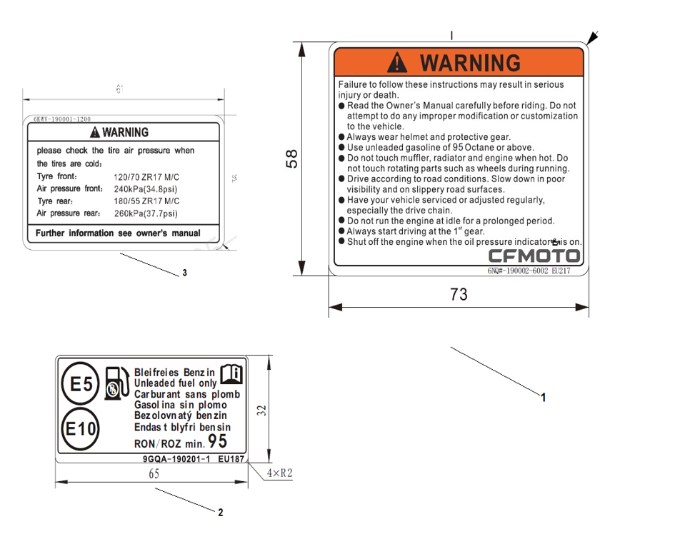 vue éclatée warning label - cfmoto cf 800 nk advance euro 5+ 2025