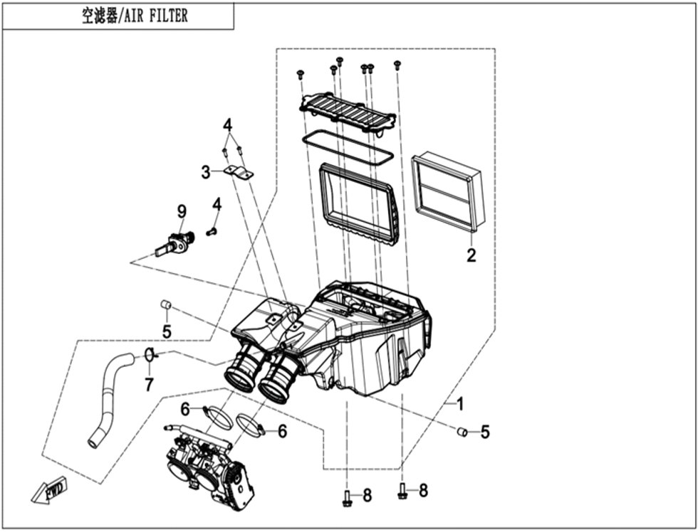 vue éclatée air filter - cfmoto cf 800 nk advance euro 5+ 2025