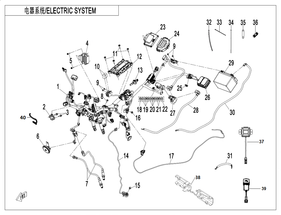 vue éclatée electric system advanced - cfmoto cf 800 nk advance euro 5+ 2025