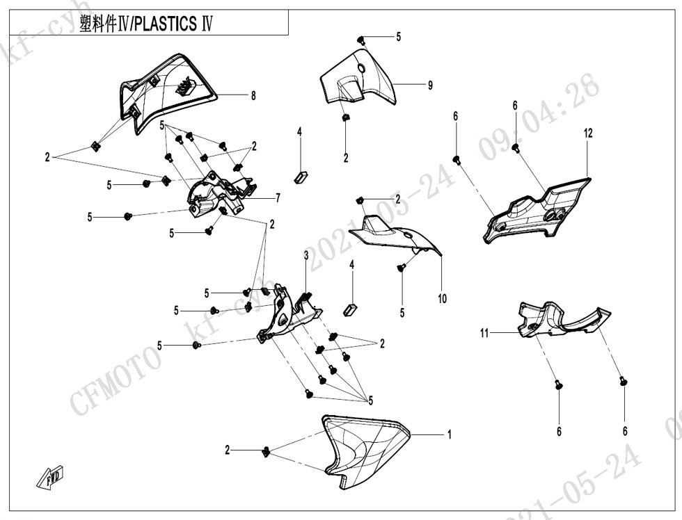 vue éclatée plastics4 touring - cfmoto cf 800mt touring 2024