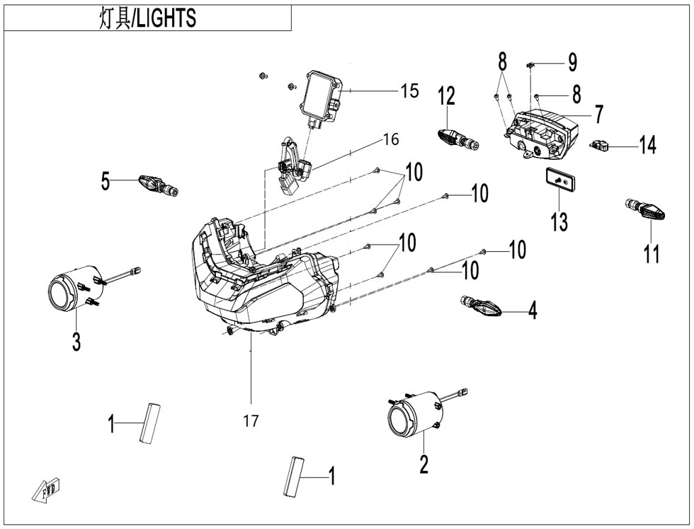 vue éclatée lights - cfmoto cf 800mt touring 2024