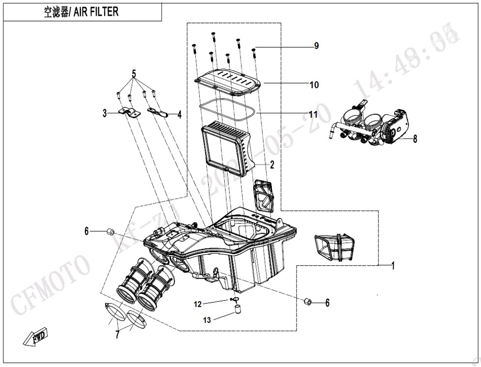 vue éclatée air filter - cfmoto cf 800mt touring 2024