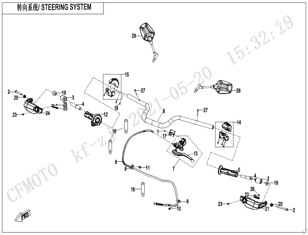 vue éclatée steering system touring - cfmoto cf 800mt touring 2024